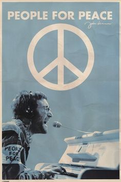 a poster with a man singing into a microphone in front of a peace sign