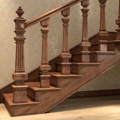 an image of a wooden staircase with handrails