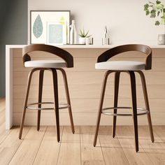 two modern bar stools in front of a counter