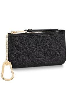 a black wallet with a keychain hanging from it's front and side