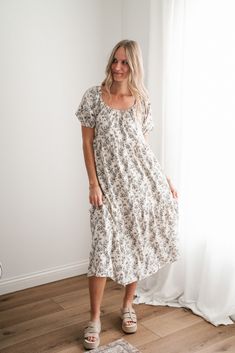 The Another Love Floral Casual Midi Dress is a beautiful and versatile piece perfect for any occasion. This dress features a flattering midi length that falls just below the knees, making it ideal for both casual outings and slightly more formal events. The floral pattern adds a touch of femininity and charm, while the casual silhouette ensures comfort and ease of movement. Fabric: 100% Polyester Product Details: True to size. Model shown wearing a small. Mid length sleeves. Floral pattern. Sunday Dress Church, Sunday Dresses, Dresses Church, Casual Midi Dress, Loungewear Dresses, Mid Length Sleeves, Another Love, Midi Dress Casual, Short Leggings