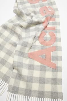 Fringe scarf features an all-over check pattern, contrast jacquard woven fil coupé Acne Studios logo and crafted from a rich wool blend. FN-UX-SCAR000297 Check Logo, Logo Scarves, Lace Midi Skirt, Studio Logo, Fringe Scarf, Jacquard Weave, Lace Up Heels, Check Pattern, Scarf Shawl