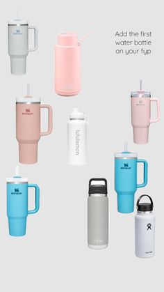 thermos cups and mugs are all in different colors, but one is empty