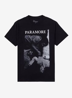 It's never a bad time to get a new Paramore tee. This black style shows a black-and-white photo of the band members laying on the floor.100% cottonWash cold; dry lowImportedListed in men'sunisex sizes Paramore Merch, Paramore Shirt, Pop Punk Music, Band Clothes, Laying On The Floor, Metal Band Shirts, Punk Tee, Dr Closet, Emily The Strange