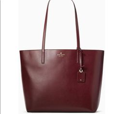 New With Tags - Never Used 11.6 H X 12.8”W X 5.5”D Drop Length 11” Smooth Leather Tote With Zip Closure Elegant Burgundy Kate Spade Bag, Elegant Tan Kate Spade Bag, Mom Purses, Kate Spade Tote Bag, Kate Spade Totes, Laptop Tote, Nylon Tote Bags, Pink Tote, Straw Tote