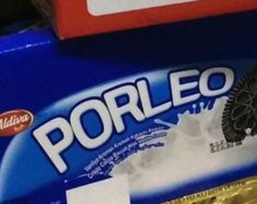 a bag of porleo is sitting on the shelf