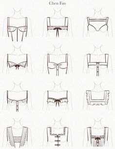 different types of bras drawn on paper