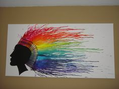 a woman's headdress with multicolored feathers on it