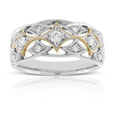 Filigree diamond band in yellow and white gold has a distinctively vintage feel with .32 total carat weight in diamonds, in 14K. Stay Hungry, Jewellery Ring, Style Pant, Diamond Band Ring, Rings Diamond, Ring Antique, Gold Filigree, Dress Rings, Ring Fit