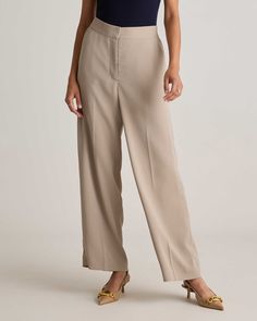 Stretch Crepe Classic Trouser Pants Versatile Straight Hem Office Pants, Versatile Straight Hem Bottoms For Office, Versatile Office Bottoms With Straight Hem, Versatile Straight Hem Bottoms For Business Casual, Versatile Business Casual Bottoms With Straight Hem, 4-way Stretch Wide Leg Pants With Pockets For Work, Minimal Stretch Workwear Bottoms With Pockets, Solid Bottoms With 4-way Stretch And Straight Hem, 4-way Stretch Bottoms With Straight Hem