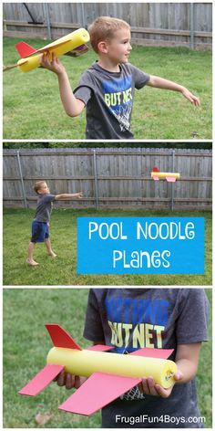 a boy is playing with paper airplanes in the yard, and then he has to throw them