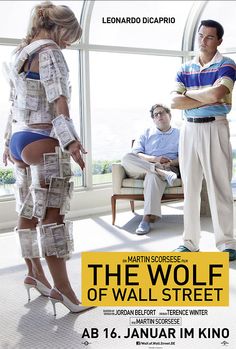 the wolf of wall street movie poster with man and woman standing in front of window