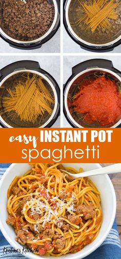 the instructions for how to make instant pot spaghetti with meat and vegetables in it, including pasta