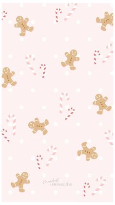 a pink background with gingerbreads and candy canes