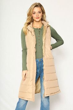 Long Puffer Vest Side seam pockets Side seam zipper vents at bottom Drawstring at hoodie Zip front Urban Cowgirl, Rose Online, Cc Beanie, Chloe Handbags, Long Puffer, Printed Clutch, Wrap Heels, Weather Wear