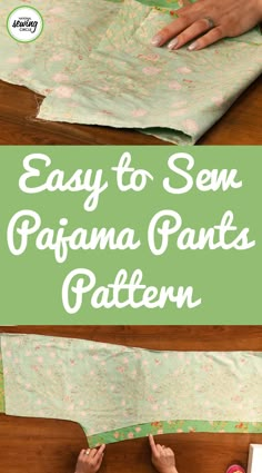 someone cutting out paper with scissors on top of it and the words easy to sew pajama pants pattern