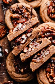 chocolate chip cookies with pecans and nuts on top