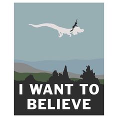 a poster with the words i want to believe and a person falling from a parachute