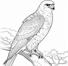 a bird sitting on top of a tree branch with trees in the background coloring page