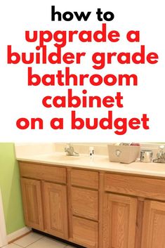 Builder Grade Bathroom Vanity Makeover DIY Cabinet Makeover Paint, Vanity Makeover Diy, Bathroom Vanity Update, Upgrade Builder Grade, Navy Blue Vanity, Vanity Update, Builder Grade Bathroom, Cheap Bathroom Makeover, Bathroom Cabinet Makeover