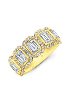 Rahaminov Diamonds - Emerald Cut Diamond Halo Band in Yellow Gold Halo Band, Emerald Cut Diamond, Exclusive Gift, Gold Collection, Emerald Cut Diamonds, Diamond Halo, Halo Diamond, Emerald Cut, Gemstone Colors