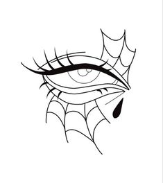 an eye with spider webs on it, drawn in black and white by hand