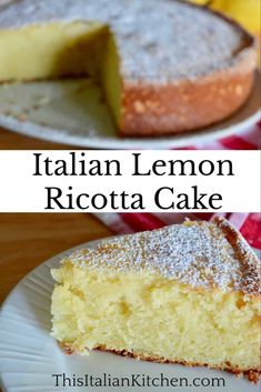 two plates with slices of italian lemon ricotta cake