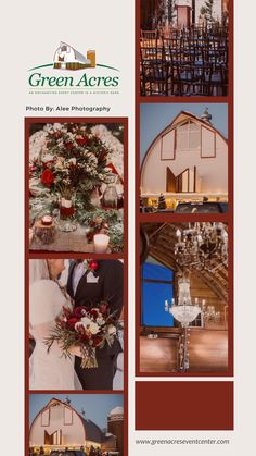 the green arches wedding venue is decorated with red and white flowers