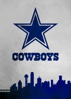 the word cowboys is written in front of a cityscape with a star on it