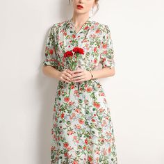 Elegant A-line Floral Dress For Spring, Elegant Fitted A-line Chiffon Dress, Elegant Long Floral Print Dress, Spring A-line Chiffon Dress For Wedding Guest, Spring Wedding Guest A-line Chiffon Dress, Elegant Summer Chiffon Dresses, Elegant A-line Chiffon Dress For Spring, V-neck Floral Print Dress For Wedding Guest, Elegant Floral Print V-neck Evening Dress