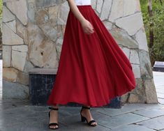 * A beautiful long chiffon skirt, two layers, not sheer at all.* Quality pearl chiffon fabric, soft, breathing and easy care.* A-line shape and elastic waist, it moves very beautifully when you walk.* Support 7 days return to get full refund on item without any reason.* Can custom size and colors, lead time is 6-8 days;* Let us know your usual size in your country and your overall height.* If you have some specific request or special characters such as broad shoulder, long arms, long waist, etc Flowy Casual Maxi Skirt For Party, Elegant Non-stretch Maxi Skirt For Summer, Casual Flowy Maxi Skirt For Party, Non-stretch Pleated Full Maxi Skirt, Summer Chiffon Maxi Skirt With Gathered Details, Flowy Full Maxi Skirt, Summer Full Maxi Skirt, Flowy Tiered Chiffon Maxi Skirt, Flowy Chiffon Tiered Maxi Skirt