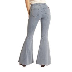 Style number: RRWD7PR0SE. Rock & roll denim ladies light wash jeans. Bell bottoms. High rise. Extra stretch. Luxuriously soft denim. Button and zipper closure. Two back pockets with leather patch. Advanced slimming stretch technology. Extra stretch for optimal stretch & mobility. Unique holding power with the ability to contour your body. Jeans Bell Bottoms, Bottom Jeans, Rock Roll, Bell Bottom, Light Wash Jeans, Wash Jeans, Leather Patches, Online Retail, Bell Bottoms