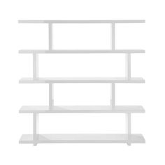 a white shelf with three shelves on each side