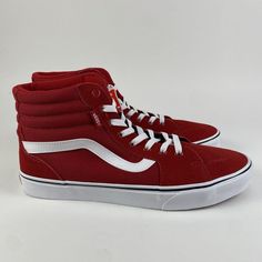 Vans Filmore Hi Sneakers Suede/Canvas Chili Pepper Red Lace Up Mens Size 11 Brand New In Partial Box, No Box Top Red Fire Vans, Vans High-top Skate Shoes With Red Sole, Vans Lace-up Skate Shoes With Red Sole, Vans Leather Sneakers With Red Sole, Red Lace-up Vans Sneakers, Red Vans Sneakers With Rubber Sole, Vans Sneakers University Red Round Toe, Vans University Red Lace-up Sneakers, Red Vans High-top Skate Shoes