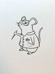 a drawing of a mouse holding a carrot in its hand and wearing a shirt with the words rat on it