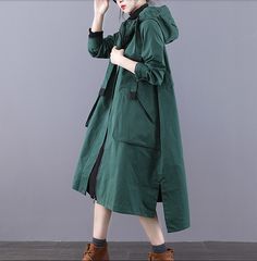 Long Women Casual Hooded Parka Plus Size Coat Jacket ,Custom make service available! Please feel free to contact us if you want this dress custom made.Materials used: cotton blendedSize: M: chest:108 cm length:96-110 cm sleeve：58 cm L : chest:112 cm length:97-111 cm sleeve：59 cm Most of our dresses are made of cotton linen fabric, soft and breathy. loose dresses to make you comfortable all the time.Flattering cut. Makes you look slimmer and matches easily.Payment:We accept payment by paypal and Plus Size Coat, Green Parka, Color Palette Yellow, Plus Size Coats, Hooded Parka, Fashion Design Drawings, Cotton Linen Fabric, Loose Dress, Designs To Draw