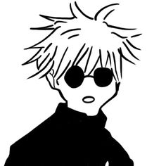 a black and white drawing of a person wearing sunglasses