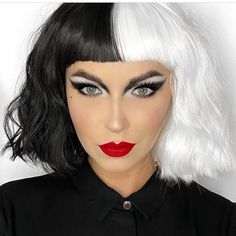 How To Do Cruella Deville Makeup, Cruella Deville Dress, Cruella Makeup Looks, Cruelly Deville Make Up, Cruella Inspired Makeup, Cruella Devil Makeup, Cruella Deville Makeup Emma Stone, Cruella 2021