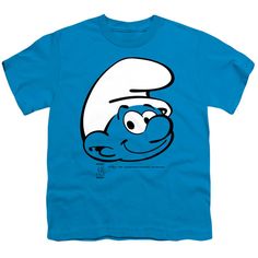 Smurfs Generic Smurf Head Youth 18/1 100% Cotton Short-Sleeve T-Shirt Cotton Shorts, Kids Tshirts, The 100, Ships, Turquoise, T Shirt