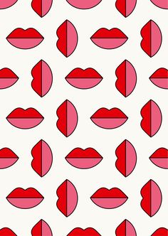 a pattern with red lips on a white background in the shape of a rectangle