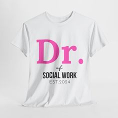 This Doctor of Social Work Tee exudes a professional and academic vibe, perfect for social workers, educators, and professionals in the field. It makes a great gift for graduation, recognition, or appreciation. Product features - Shoulder tape for stability - Ribbed knit collar without seam for elasticity - Made from strong and smooth fabric for printing - Classic fit and tear-away label for comfort - Ethically grown and harvested US cotton Care instructions - Machine wash: warm (max 40C or 105F) - Non-chlorine: bleach as needed - Tumble dry: medium - Do not iron - Do not dryclean Discover the convenience of Express 2-day delivery across the US (except Alaska and Hawaii) for the fastest service possible. Gift For Graduation, Social Workers, Therapist Gifts, Social Worker, Social Work, Knit Collar, Counseling, Graduation Gifts, Adult Outfits