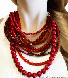 Be ravishing in red!     CLASSIC Statement Necklace Red Burgundy by JewelryByJessicaT, Red Beads, Red Necklace, Necklace Red, Red Jewelry, Red Burgundy, Jewelry Repair, Beaded Necklaces