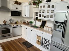 the kitchen is clean and ready for us to use it's stainless steel appliances