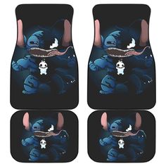 the stitcher family car mats with cartoon characters on them, all in black and blue