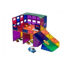 a colorful play set with cars and ramps