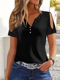 🚚FREE Shipping on orders over $60 ✨ use Code: "Mylook" for Extra Discount at checkout ﻿- 📏Sizing: run a little small 📏 Selling Points 1. Gender: Women's 2. Neckline: V Neck 3. Design: Cut Out 4. Sleeve Length: Short Sleeve Specifications Gender: Women's, Style: Basic, Occasion: Weekend, Daily, Tops Type: T shirt Tee, Neckline: V Neck, Fabric: Polyester, Design: Button, Cut Out, Sleeve Length: Short Sleeve, Elasticity: Micro-elastic, Look After Me: Machine wash, Wet and Dry Cleaning, Washable, Off Shoulder V Neck, Tank Top Sewing Pattern, Trendy Tank Tops, Pattern Outfits, Green Plain, Summer Tank Dress, Crochet Top Outfit, Dress Drawing, Tank Top Dress