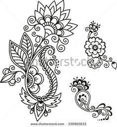 black and white floral designs with swirls