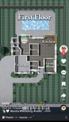 the floor plan for a house with an above ground pool