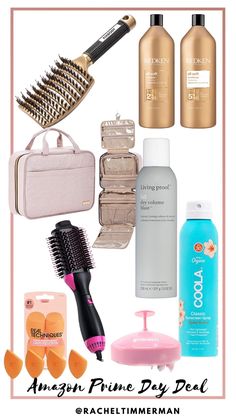 an assortment of beauty products and hair care items