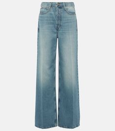 The 1978 high-rise straight jeans in blue - Frame | Mytheresa Modern Light Wash Cotton Jeans, Modern Flare Jeans With Straight Hem, Modern High-rise Light Wash Jeans, Faded High-rise Rigid Denim Jeans, High Rise Faded Rigid Denim Jeans, Modern High-rise Cropped Jeans In Rigid Denim, Modern High Rise Cropped Jeans In Rigid Denim, High Rise Faded Jeans With Five Pockets, High Rise Faded Jeans